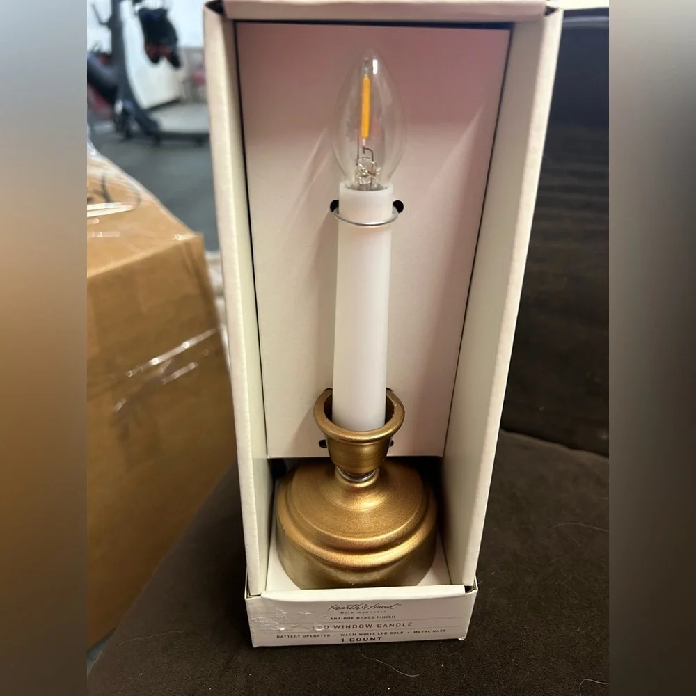 New Flameless Christmas Window Candle with Faux Brass Base from Hearth & Hand